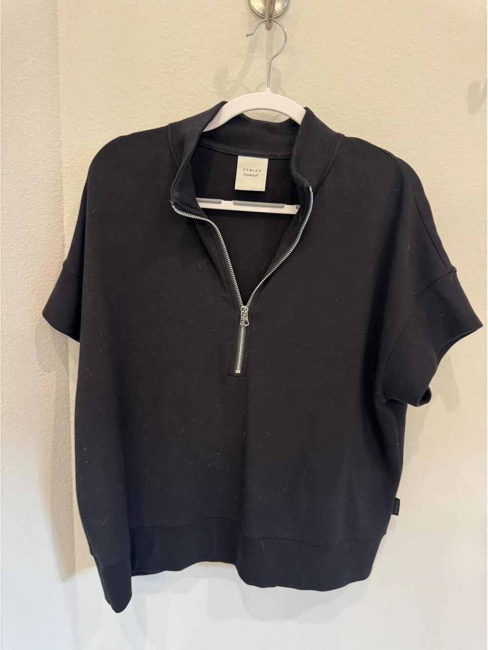 Varley DoubleSoft Black Half-Zip Short Sleeve Sweatshirt